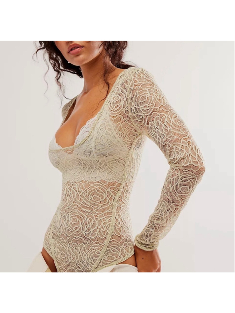 Intimately Free People In My Head Sheer Lace Bodysuit Light Green Size XS